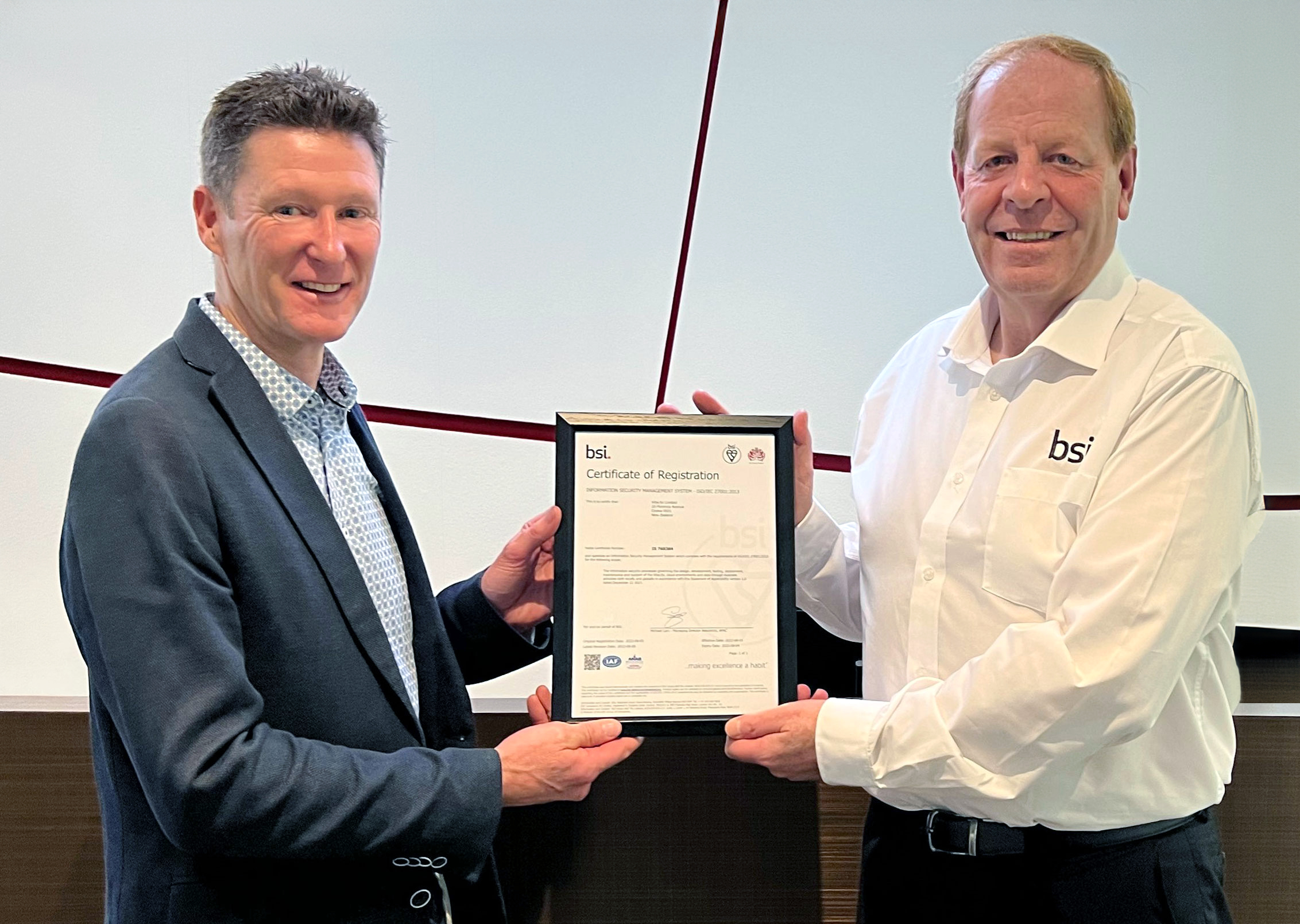 ISO/IEC 27001:2013 Certificate Presentation to Vaughan Reed CEO, Vibe.fyi